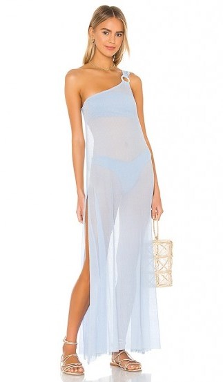 lovewave Demi Dress vista blue ~ sheer one shoulder pool dresses ~ beach bar fashion - flipped