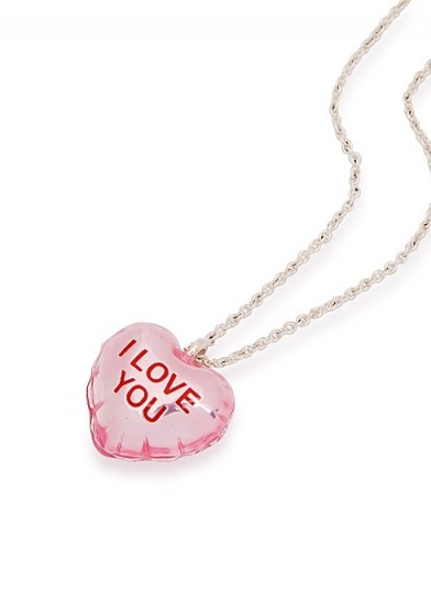 MARC JACOBS The Balloon silver-tone necklace / pink slogan hearts