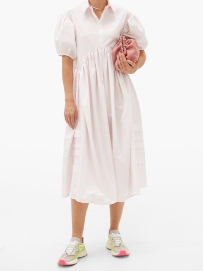 CECILIE BAHNSEN Margo pintucked cotton-poplin midi shirt dress ~ voluminous summer dresses - flipped