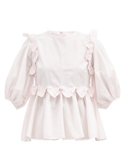 CECILIE BAHNSEN Marie ruffled cotton-poplin blouse | light pink peplum top - flipped