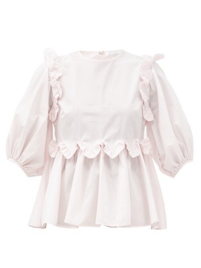 CECILIE BAHNSEN Marie ruffled cotton-poplin blouse | light pink peplum top