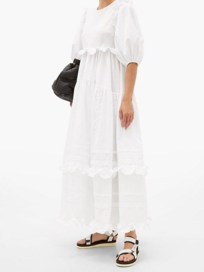 CECILIE BAHNSEN Marina ruffled cotton-poplin dress ~ white frill trimmed summer dresses - flipped
