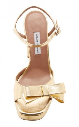Tabitha Simmons Matilda Embellished Metallic Leather Platform Sandals / shiny gold front bow sandal - flipped
