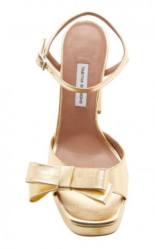 Tabitha Simmons Matilda Embellished Metallic Leather Platform Sandals / shiny gold front bow sandal