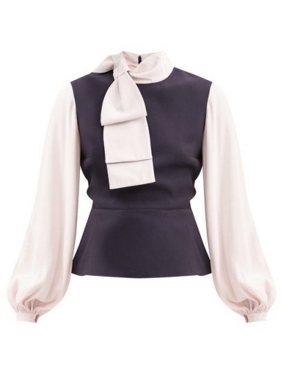 ROKSANDA Megalia bow-neck silk and crepe blouse ~ chic ladylike clothing - flipped