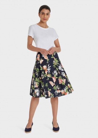 HOBBS MELINA SKIRT NAVY MULTI / full circle skirts / fruit print fashion - flipped