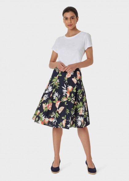 HOBBS MELINA SKIRT NAVY MULTI / full circle skirts / fruit print fashion