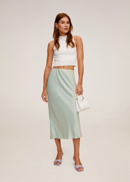 MANGO BIAS Midi satin skirt aqua green | luxe look skirts