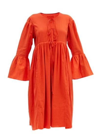 LOUP CHARMANT Minerva bell-sleeve organic-cotton dress ~ red boho summer dresses