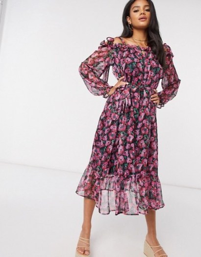Missguided cold shoulder midaxi dress in floral print - flipped