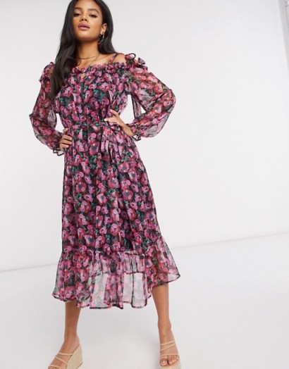 Missguided cold shoulder midaxi dress in floral print