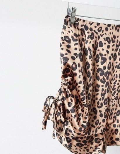 Missguided Petite satin ruched mini skirt in leopard print - flipped