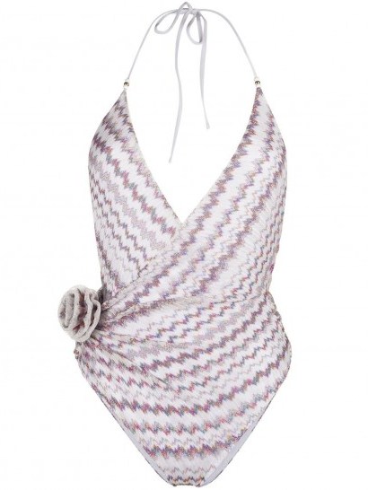 Missoni Mare wrap-front halterneck floral applique swimsuit - flipped