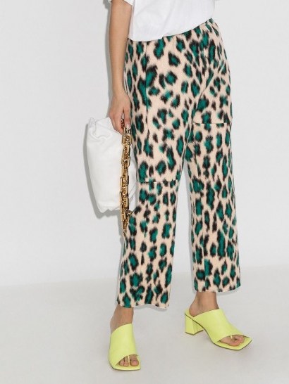 MM6 Maison Margiela leopard-print high-waist trousers beige / green - flipped