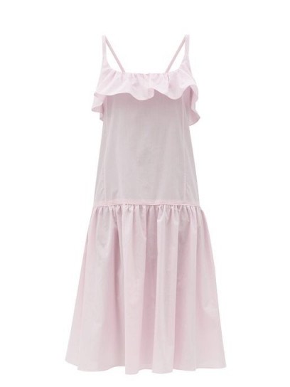 LOUP CHARMANT Mona ruffled cotton midi dress ~ pink ruffle trim sundress - flipped