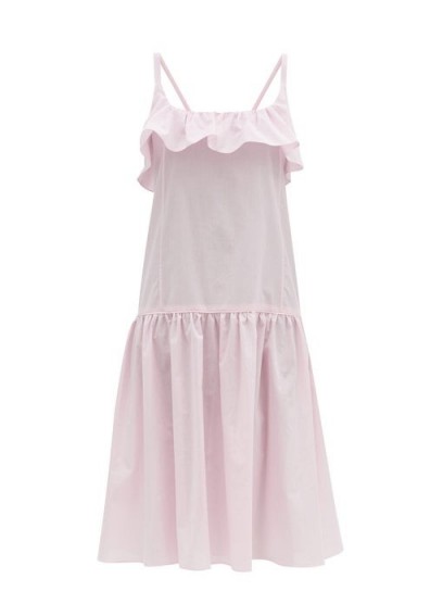LOUP CHARMANT Mona ruffled cotton midi dress ~ pink ruffle trim sundress