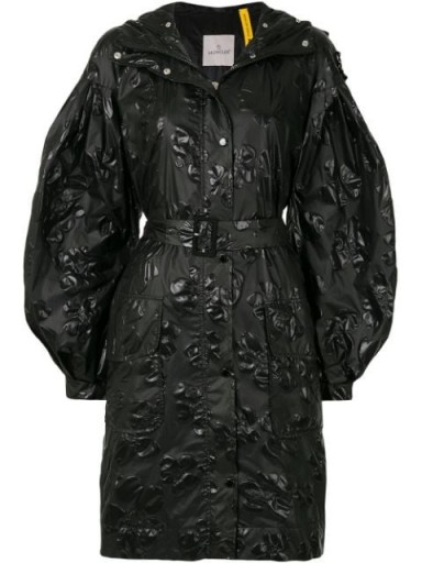 Moncler floral-embossed belted raincoat / black raincoats