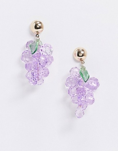 Monki grape earrings in purple / grapes / fruit jewellery