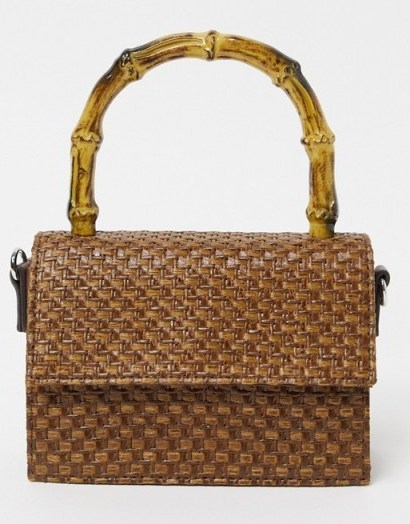 Monki Siri bag in brown – bamboo-look top handle bags - flipped