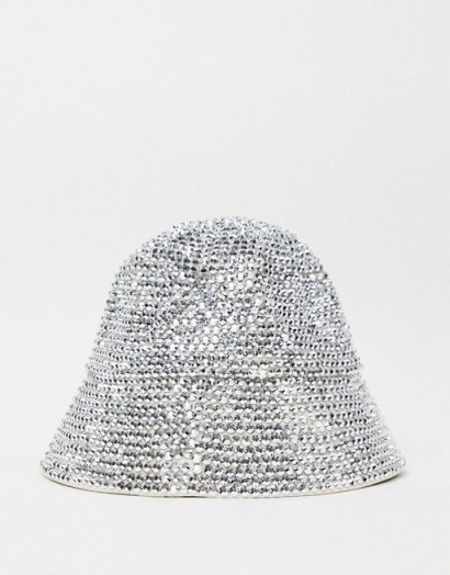 My Accessories London Exclusive bucket hat in diamante / glittering silver hats - flipped