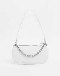 My Accessories London 90s shoulder bag with chain in white croc / baguette style handbags