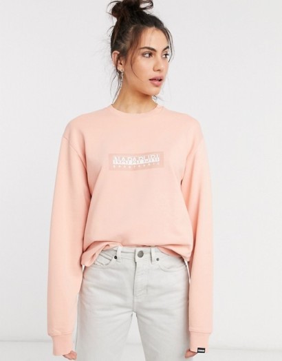 Napapijri Box sweatshirt in pink ~ drop shoulder logo print sweat top