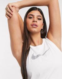 Nike Training tank with leopard print swoosh in white – asos