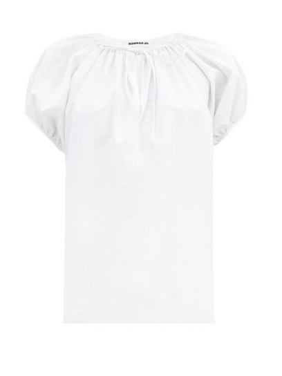 JIL SANDER Ninette keyhole-neck organic-cotton poplin top in white ~ effortless summer style - flipped