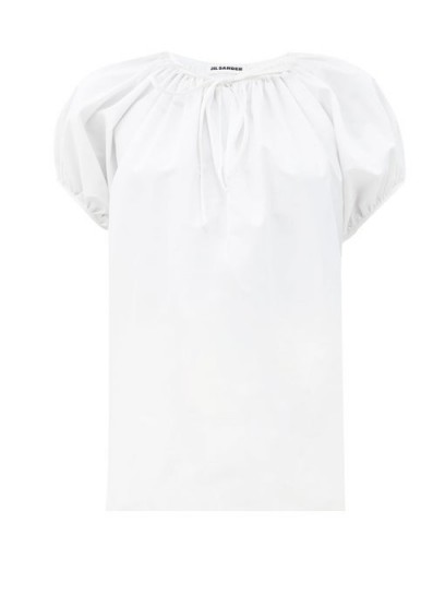 JIL SANDER Ninette keyhole-neck organic-cotton poplin top in white ~ effortless summer style