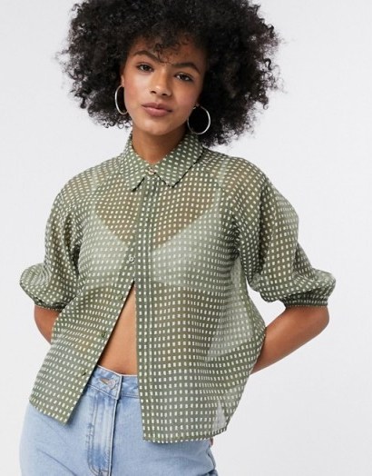 Object sheer shirt in green check - flipped