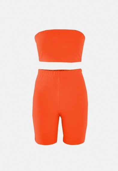 MISSGUIDED orange bandeau top and cycling shorts co ord set - flipped