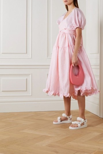 CECILIE BAHNSEN Ammi open-back tiered ruffled cloqué midi dress | pink voluminous summer dresses - flipped