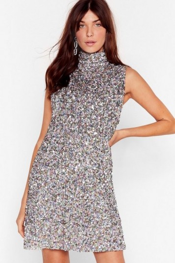 NASTY GAL Pastel The Beat Goes on Dress / glittering high neck dresses
