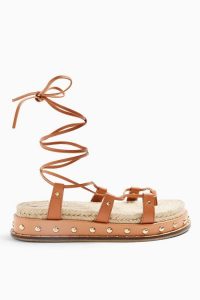 TOPSHOP PEPPER Tan Leather Sandals / ankle tie summer sandal