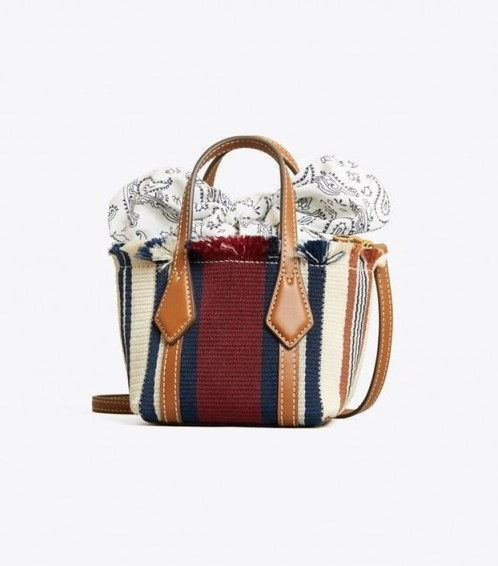 TORY BURCH PERRY WEBBING NANO TOTE / mini handbags / paisley fabric interior - flipped