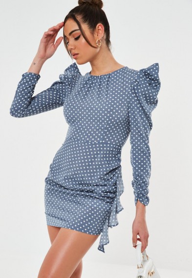 MISSGUIDED petite blue polka dot mini dress / frill detail dresses