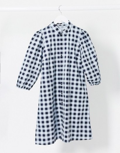 Pieces smock shirt dress in blue check - flipped