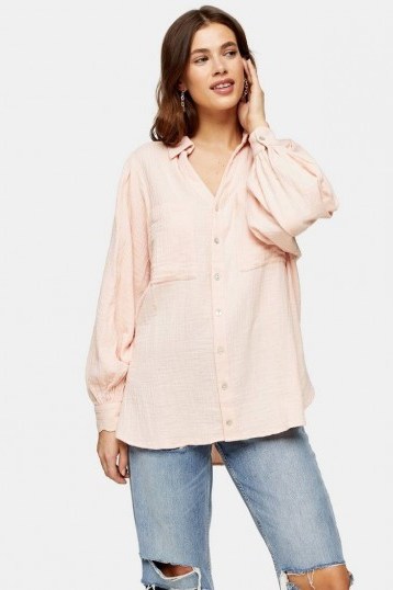 TOPSHOP Pink Cotton Casual Shirt – casuals – curved hem shirts – - flipped