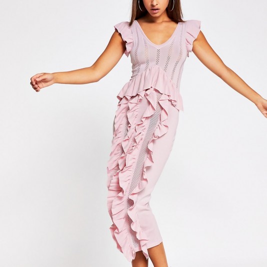 River Island Pink Knitted Frill Dress | feminine knits