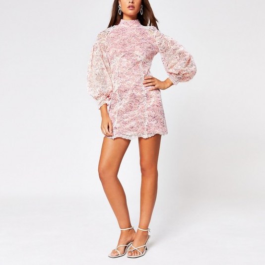 RIVER ISLAND Pink lace cut out mini dress – open back evening dresses - flipped