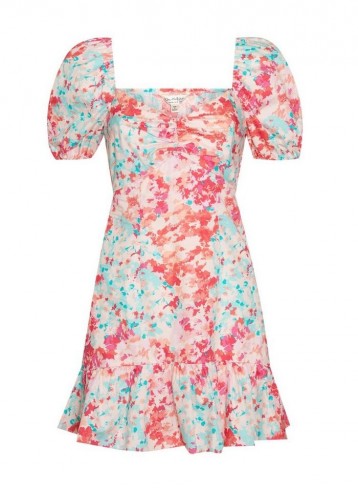 MISS SELFRIDGE Pink Poplin Watercolour Mini Dress – puff sleeve dresses
