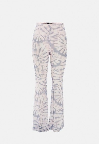MISSGUIDED pink tie dye flare mesh trousers – retro pants - flipped
