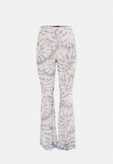 MISSGUIDED pink tie dye flare mesh trousers – retro pants