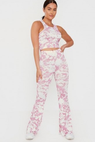 IN THE STYLE PINK TIE DYE HIGH WAISTED FLARE TROUSERS - flipped