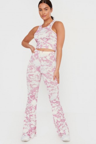 IN THE STYLE PINK TIE DYE HIGH WAISTED FLARE TROUSERS