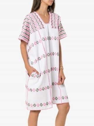 Pippa Holt Multicoloured Embroidered Kaftan Mini Dress ~ poolside cover-up