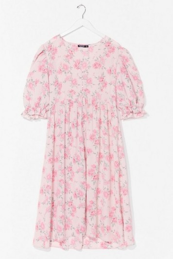 NASTY GAL Plus Sie Floral Puff Sleeve Midi Dress – feminine summer dresses