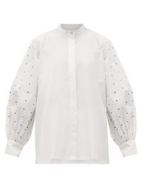 SALIM AZZAM Polka dot-embroidered cotton-poplin shirt / white balloon sleeve shirts