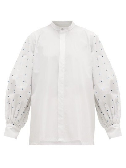 SALIM AZZAM Polka dot-embroidered cotton-poplin shirt / white balloon sleeve shirts - flipped