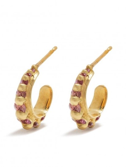 Polly Wales 18kt yellow gold Nova sapphire earrings ~ pink sapphires ~ small hoops - flipped